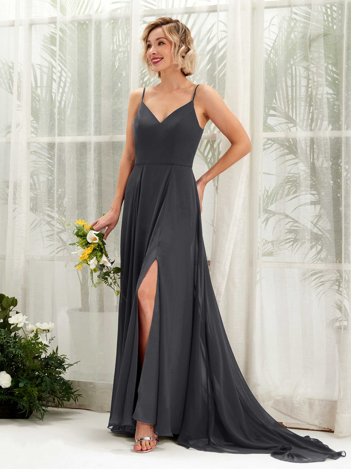 Carlyna Robe trapèze col V longueur ras du sol mousseline demoiselle d&