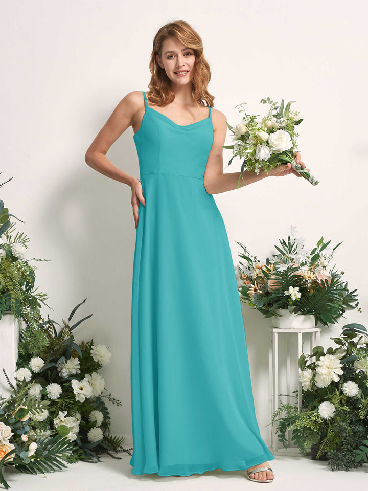 Carlyna Robe trapèze col V longueur ras du sol mousseline demoiselle d&