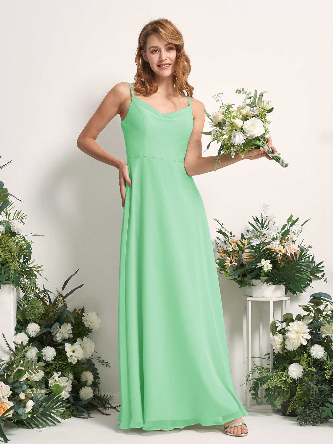 Carlyna Robe trapèze col V longueur ras du sol mousseline demoiselle d&