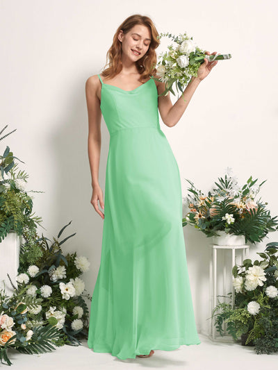 Carlyna Robe trapèze col V longueur ras du sol mousseline demoiselle d'honneur Vert Menthe #couleur_vert-menthe