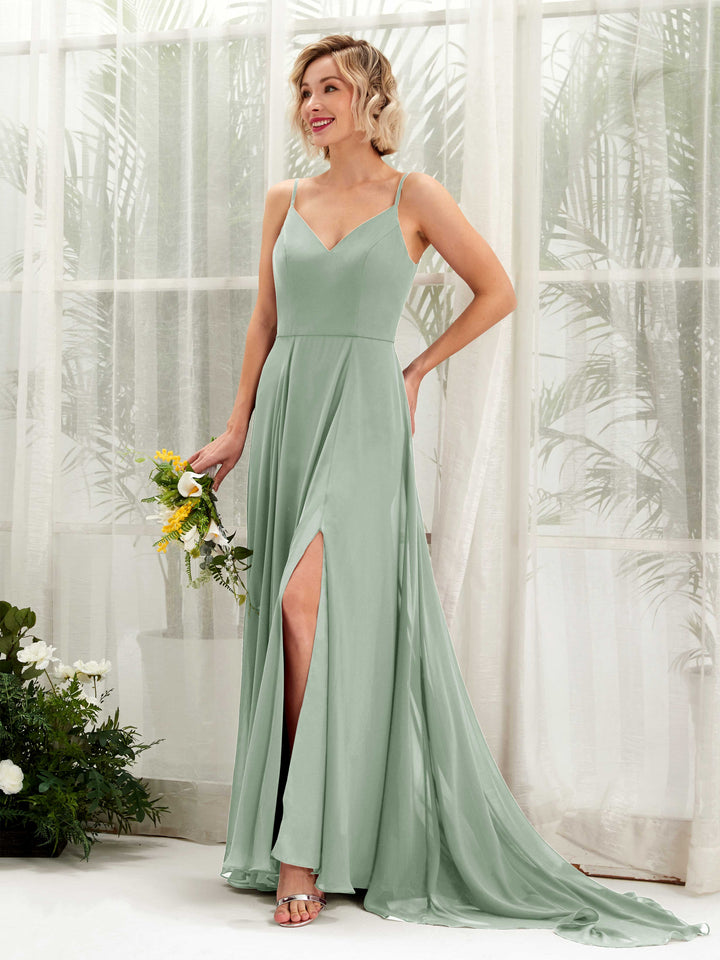 Carlyna Robe trapèze col V longueur ras du sol mousseline demoiselle d&