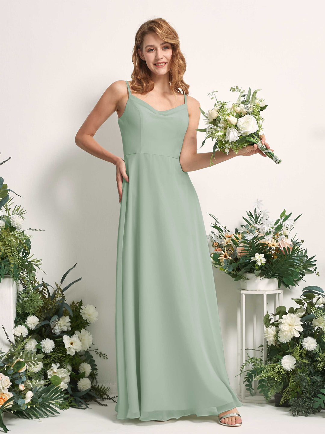 Carlyna Robe trapèze col V longueur ras du sol mousseline demoiselle d&