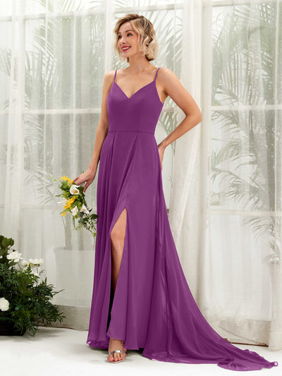 Carlyna Robe trapèze col V longueur ras du sol mousseline demoiselle d'honneur Violet #couleur_violet