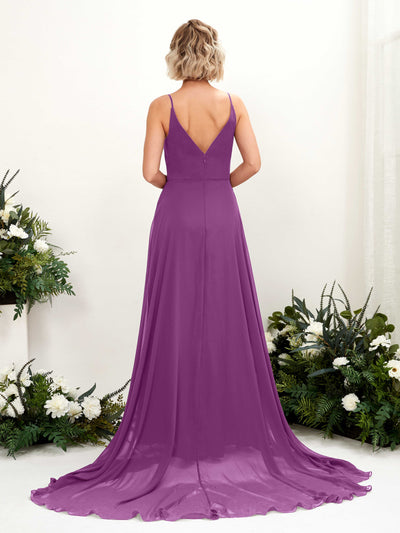 Carlyna Robe trapèze col V longueur ras du sol mousseline demoiselle d'honneur Violet #couleur_violet
