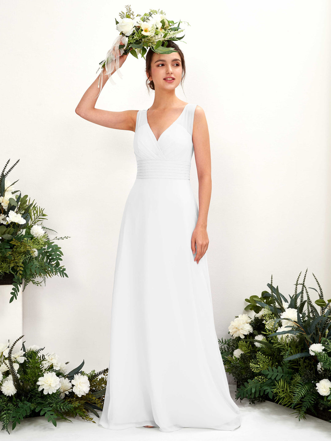 Carlyna Robe trapèze col V longueur ras du sol robe de demoiselle d&