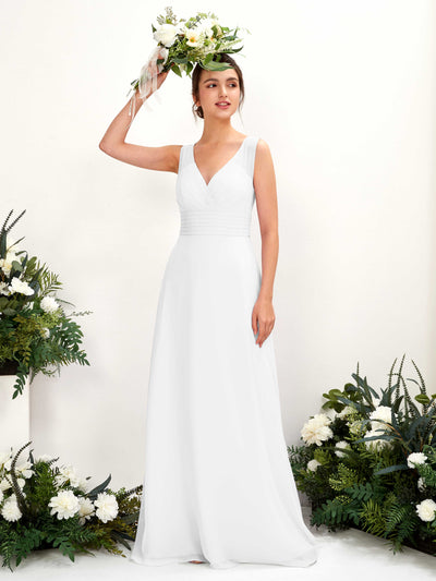 Carlyna Robe trapèze col V longueur ras du sol robe de demoiselle d'honneur Blanc #couleur_blanc