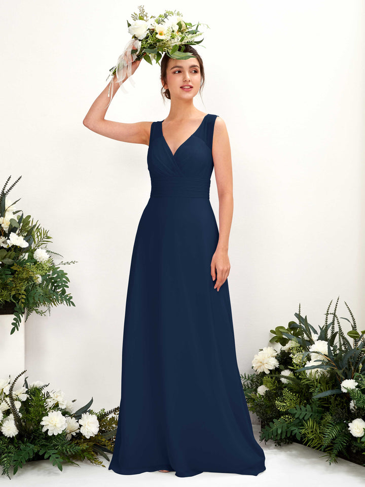 Carlyna Robe trapèze col V longueur ras du sol robe de demoiselle d&