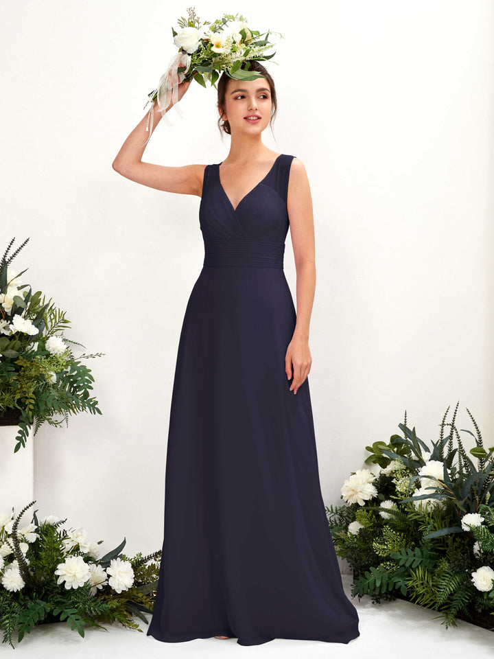 Carlyna Robe trapèze col V longueur ras du sol robe de demoiselle d&