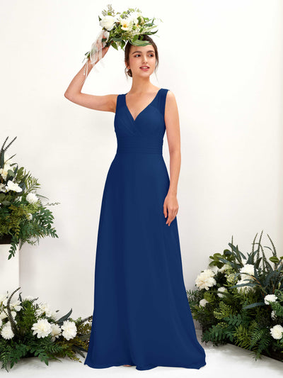 Carlyna Robe trapèze col V longueur ras du sol robe de demoiselle d'honneur Bleu Roi #couleur_bleu-roi