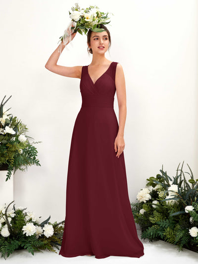 Carlyna Robe trapèze col V longueur ras du sol robe de demoiselle d'honneur Bordeaux #couleur_bordeaux