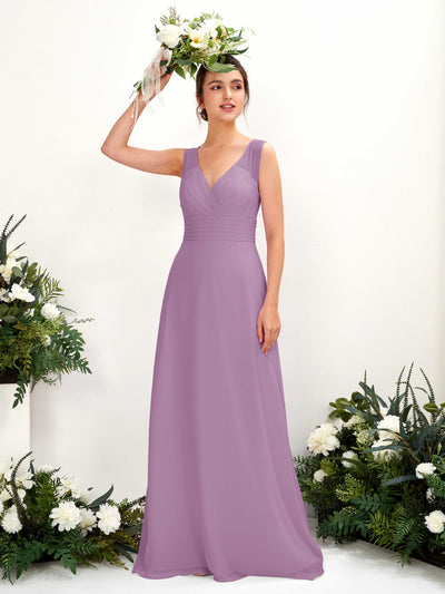 Carlyna Robe trapèze col V longueur ras du sol robe de demoiselle d'honneur Brume Orchidée #couleur_brume-orchid-e