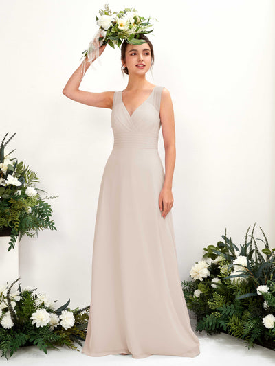 Carlyna Robe trapèze col V longueur ras du sol robe de demoiselle d'honneur Champagne #couleur_champagne