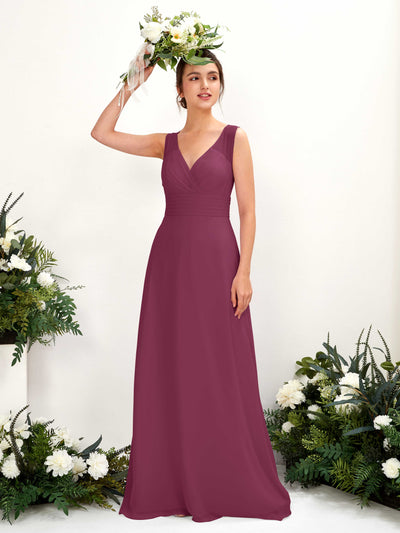 Carlyna Robe trapèze col V longueur ras du sol robe de demoiselle d'honneur Chianti #couleur_chianti