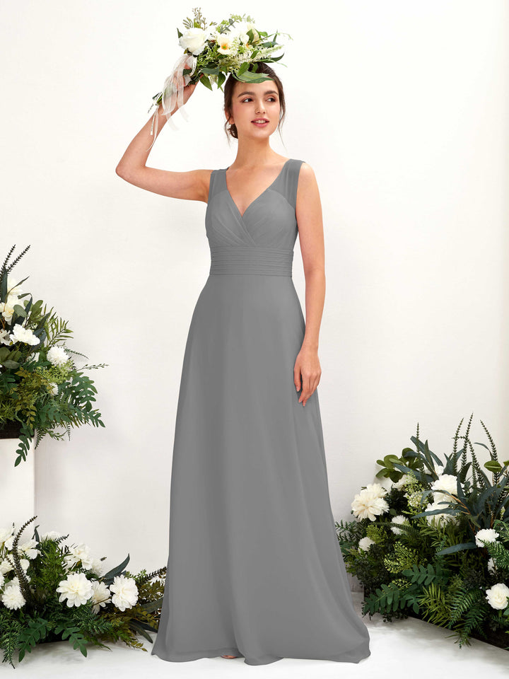 Carlyna Robe trapèze col V longueur ras du sol robe de demoiselle d&