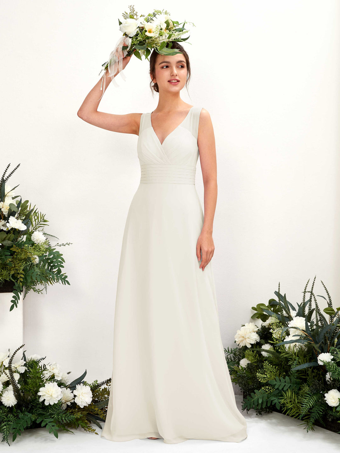 Carlyna Robe trapèze col V longueur ras du sol robe de demoiselle d&