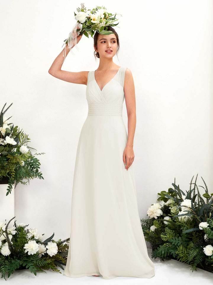 Carlyna Robe trapèze col V longueur ras du sol robe de demoiselle d&