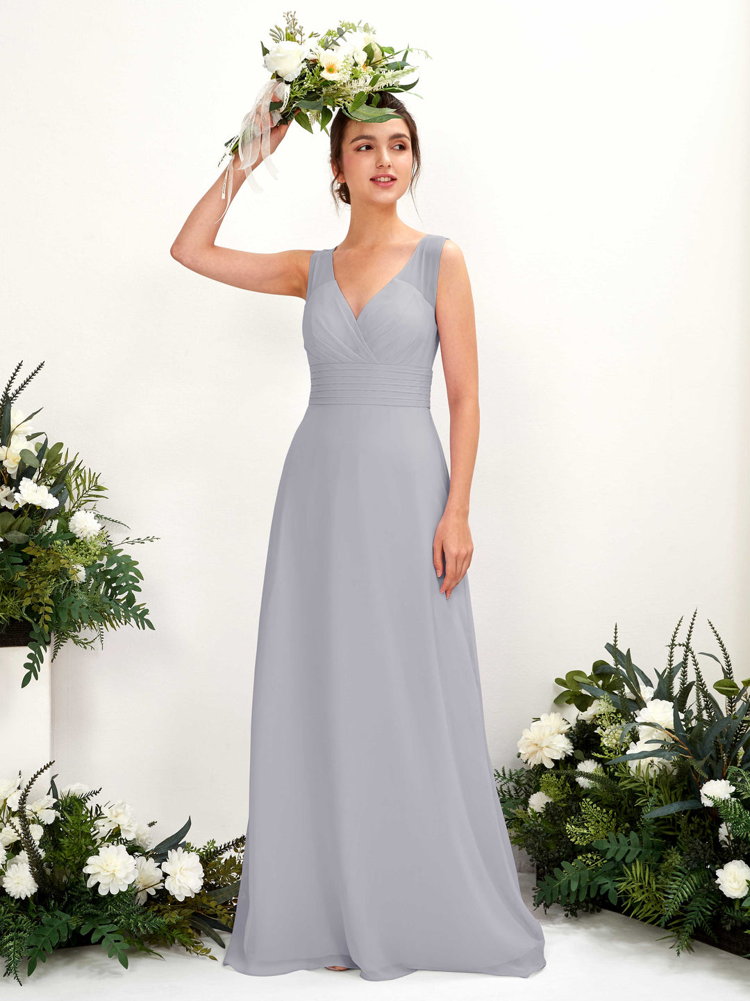 Carlyna Robe trapèze col V longueur ras du sol robe de demoiselle d&