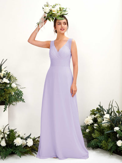 Carlyna Robe trapèze col V longueur ras du sol robe de demoiselle d'honneur Lilas #couleur_lilas