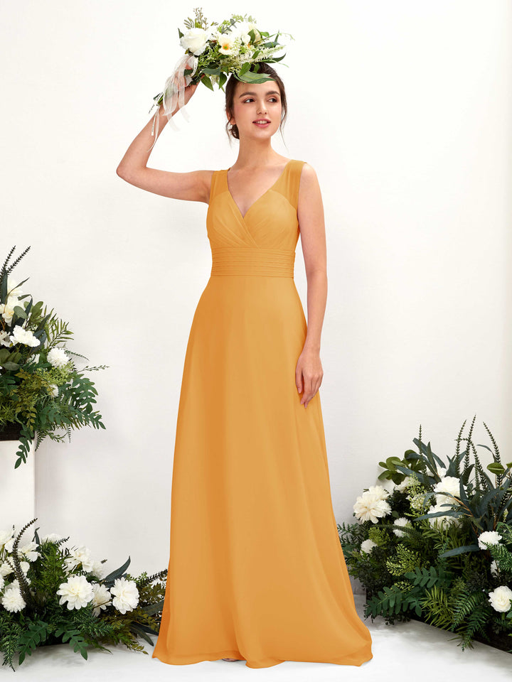Carlyna Robe trapèze col V longueur ras du sol robe de demoiselle d&