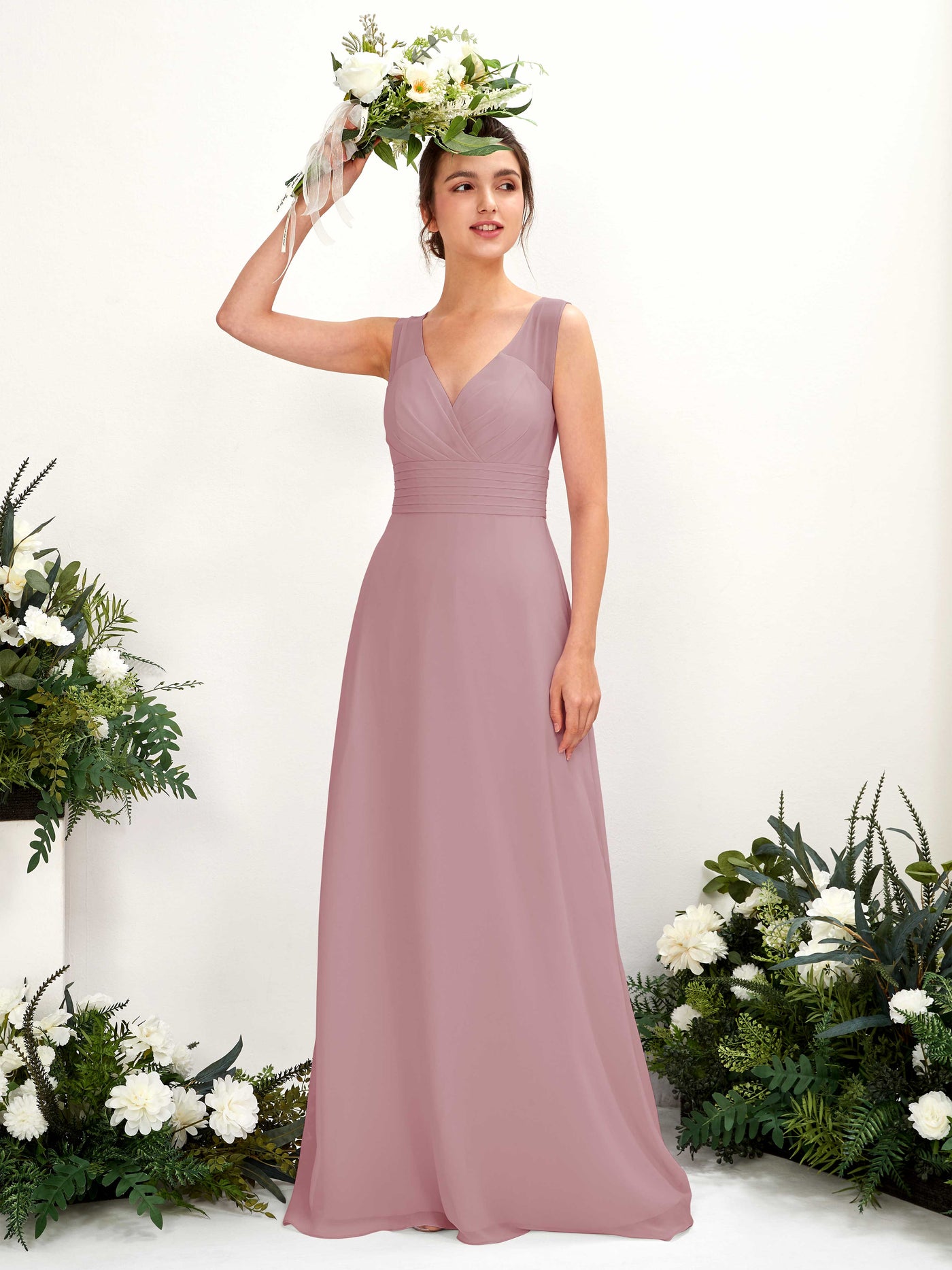 Carlyna Robe trapèze col V longueur ras du sol robe de demoiselle d'honneur Mauve Vintage #couleur_mauve-vintage