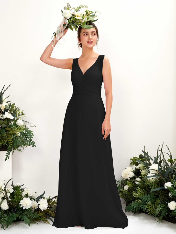 Carlyna Robe trapèze col V longueur ras du sol robe de demoiselle d&