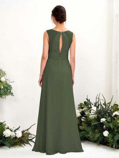 Carlyna Robe trapèze col V longueur ras du sol robe de demoiselle d'honneur Olive Martini #couleur_olive-martini