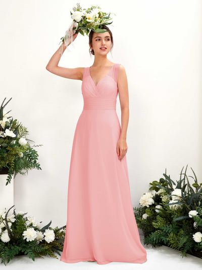 Carlyna Robe trapèze col V longueur ras du sol robe de demoiselle d'honneur Rose Ballet #couleur_rose-ballet