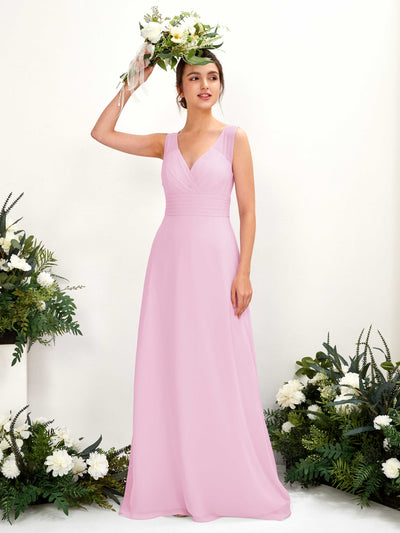 Carlyna Robe trapèze col V longueur ras du sol robe de demoiselle d'honneur Rose Bonbon #couleur_rose-bonbon