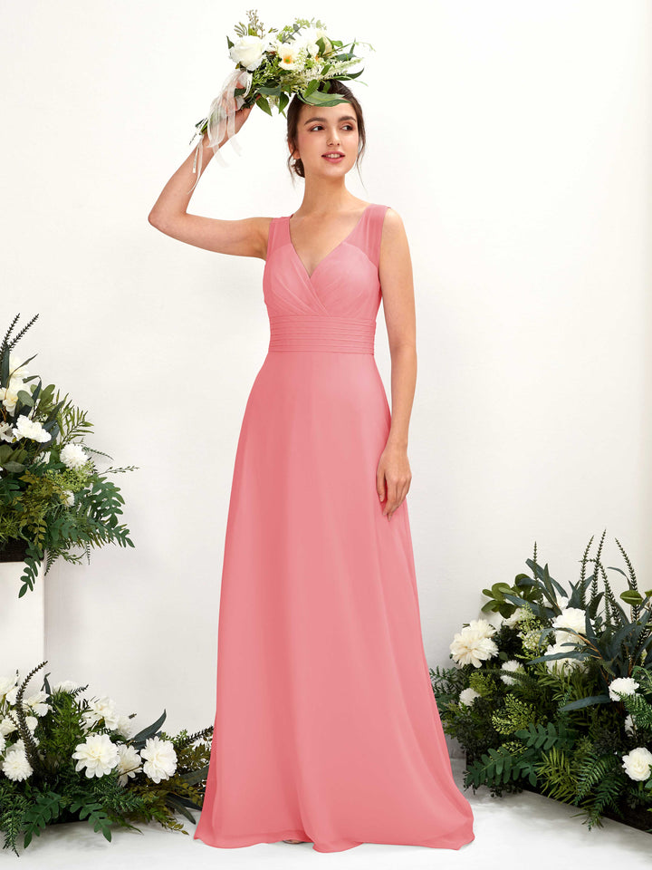 Carlyna Robe trapèze col V longueur ras du sol robe de demoiselle d&