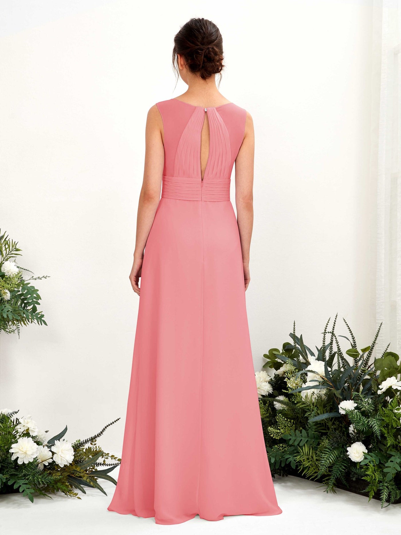 Carlyna Robe trapèze col V longueur ras du sol robe de demoiselle d'honneur Rose Corail #couleur_rose-corail