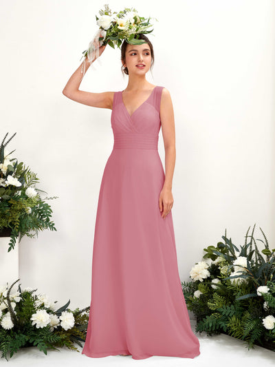 Carlyna Robe trapèze col V longueur ras du sol robe de demoiselle d'honneur Rose Du Désert #couleur_rose-du-d-sert