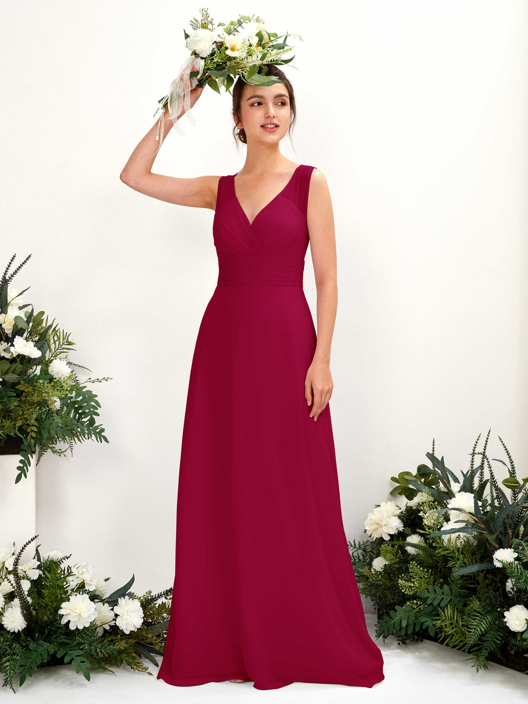 Carlyna Robe trapèze col V longueur ras du sol robe de demoiselle d&