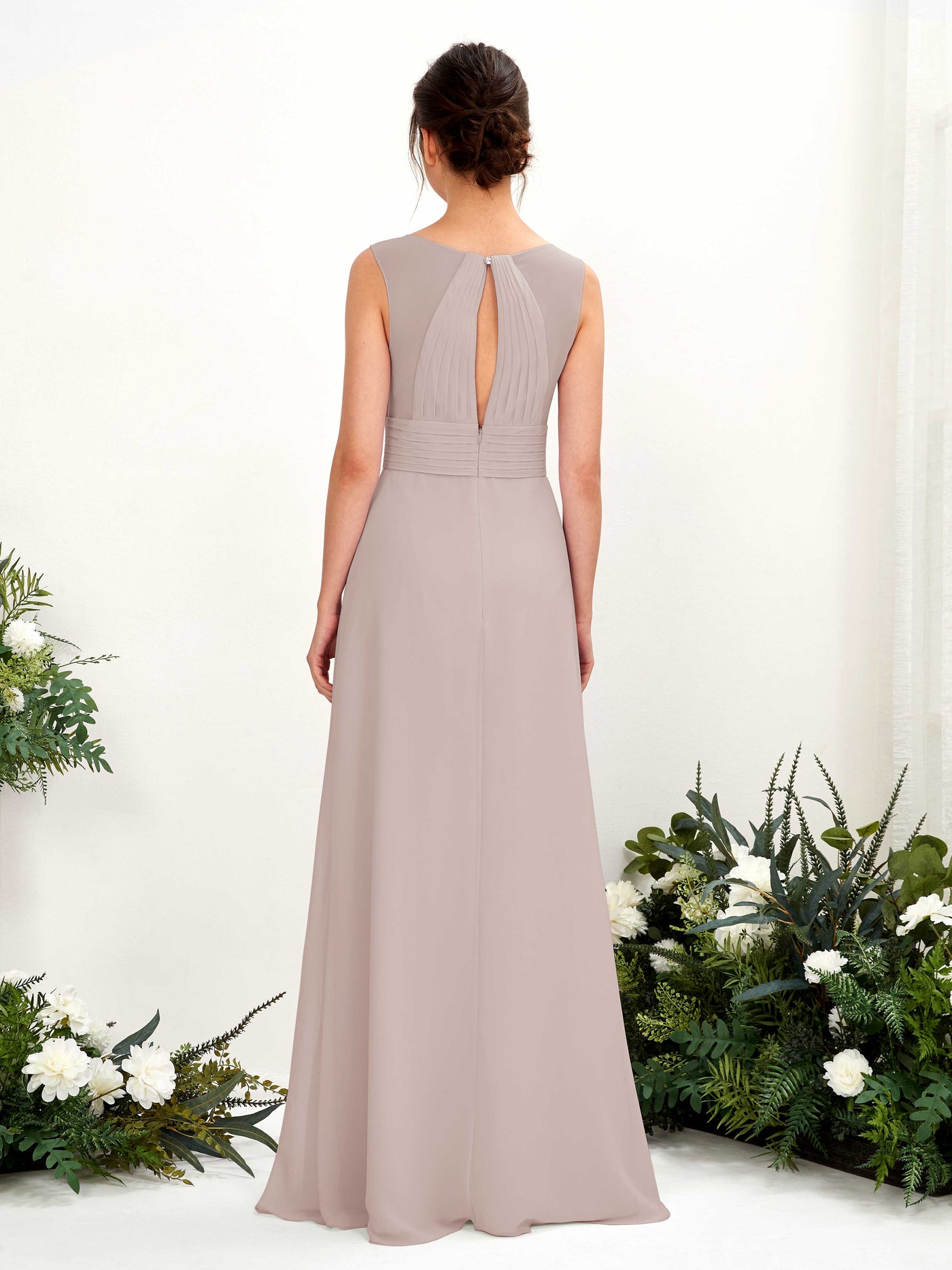 Carlyna Robe trapèze col V longueur ras du sol robe de demoiselle d'honneur Taupe #couleur_taupe