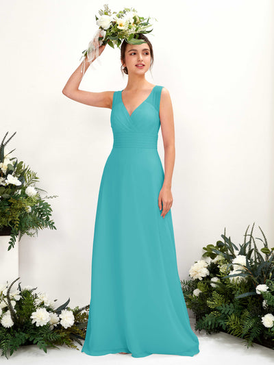 Carlyna Robe trapèze col V longueur ras du sol robe de demoiselle d'honneur Turquoise #couleur_turquoise