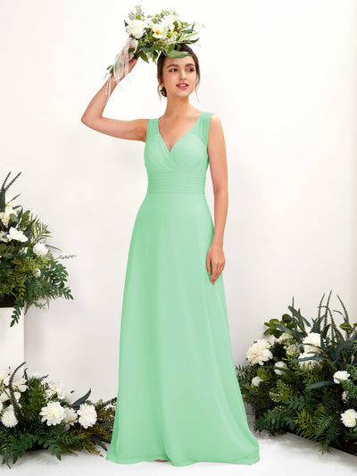 Carlyna Robe trapèze col V longueur ras du sol robe de demoiselle d'honneur Vert Menthe #couleur_vert-menthe
