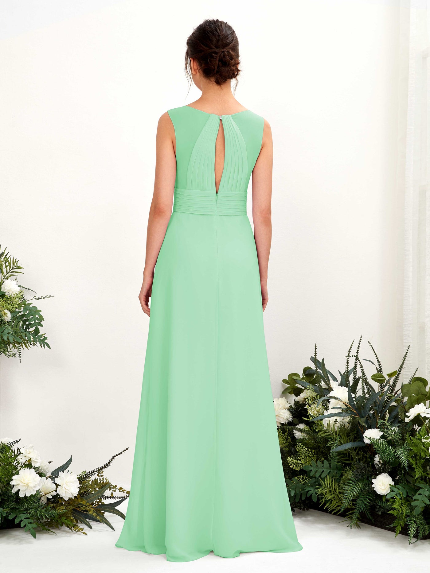 Carlyna Robe trapèze col V longueur ras du sol robe de demoiselle d'honneur Vert Menthe #couleur_vert-menthe