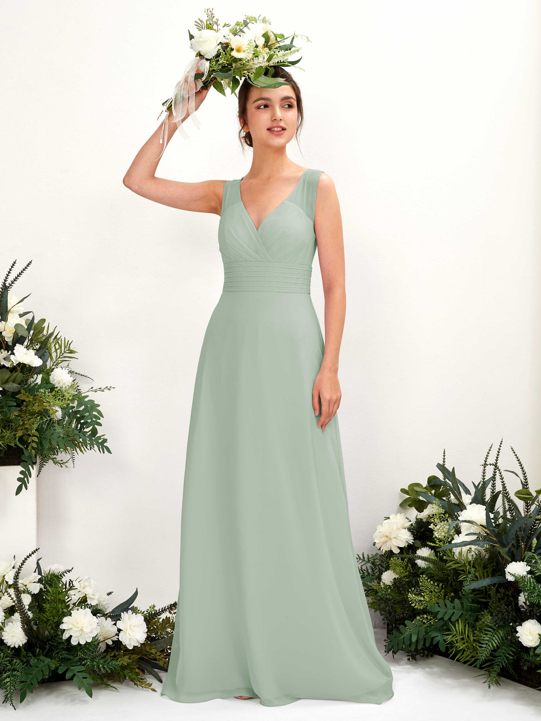 Carlyna Robe trapèze col V longueur ras du sol robe de demoiselle d&