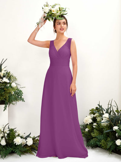 Carlyna Robe trapèze col V longueur ras du sol robe de demoiselle d'honneur Violet #couleur_violet