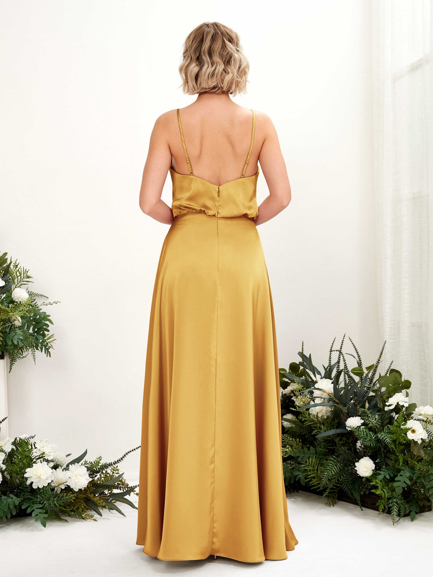Carlyna Robe Trapèze Col V Longueur ras du sol Robes de demoiselle d'honneur Jaune Canari #couleur_jaune-canari