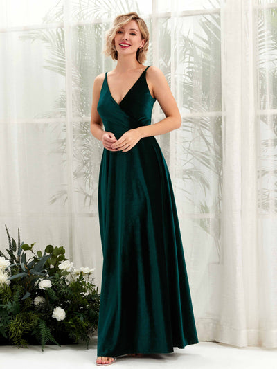 Carlyna Robe trapèze Col V Longueur ras du sol Velours Robes de demoiselle d'honneur Vert Chasseur #couleur_vert-chasseur