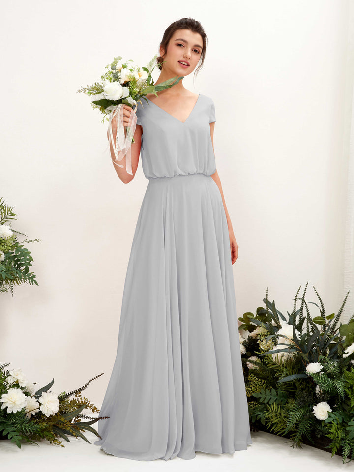 Carlyna Robe trapèze col V mancherons longueur ras du sol demoiselle d&