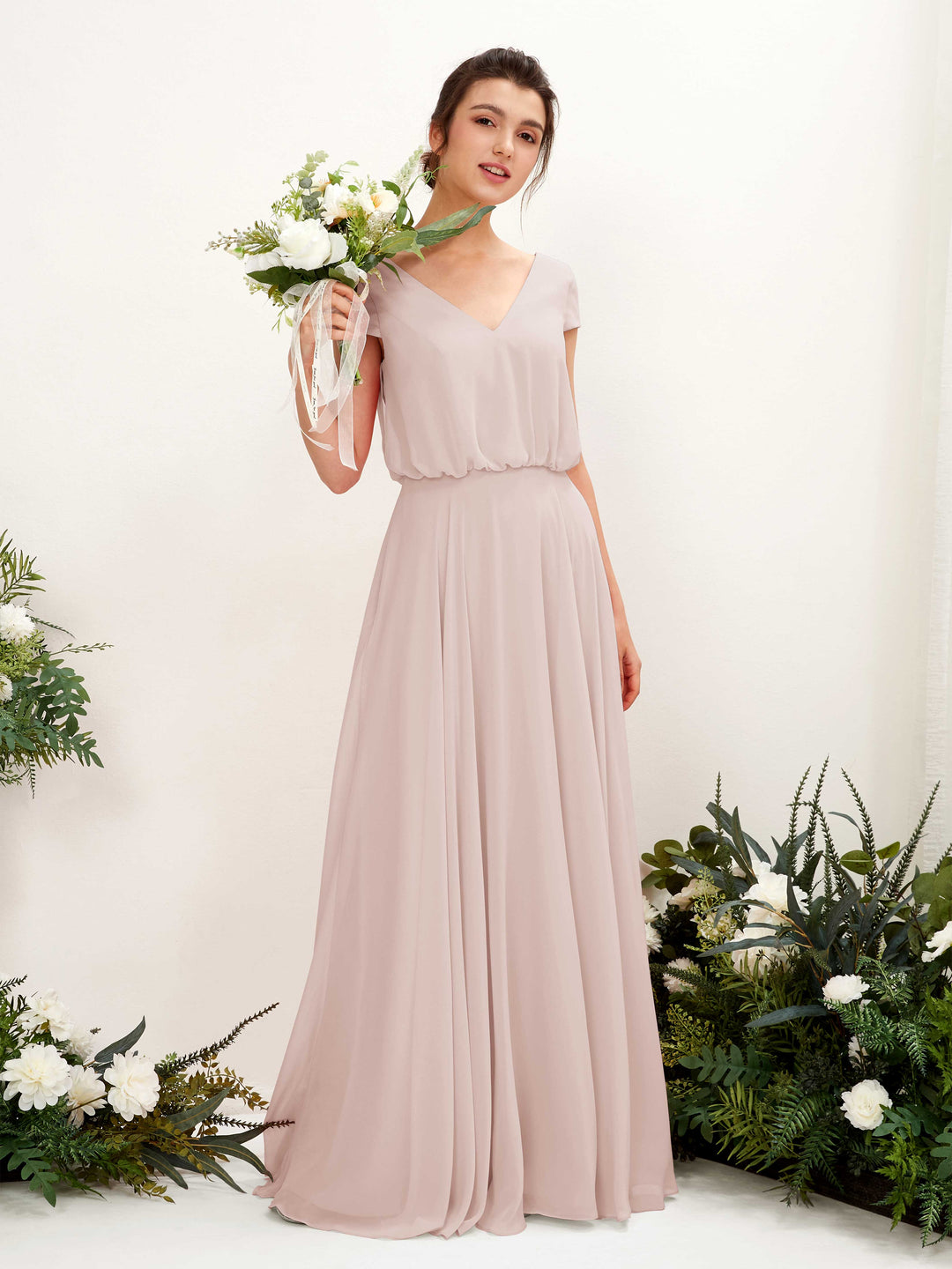 Carlyna Robe trapèze col V mancherons longueur ras du sol demoiselle d&
