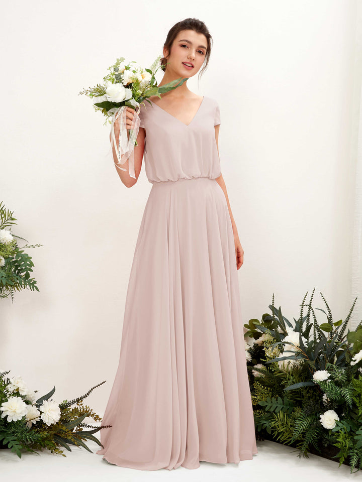 Carlyna Robe trapèze col V mancherons longueur ras du sol demoiselle d&