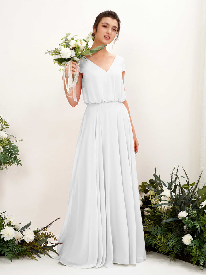 Carlyna Robe trapèze col V mancherons longueur ras du sol demoiselle d&