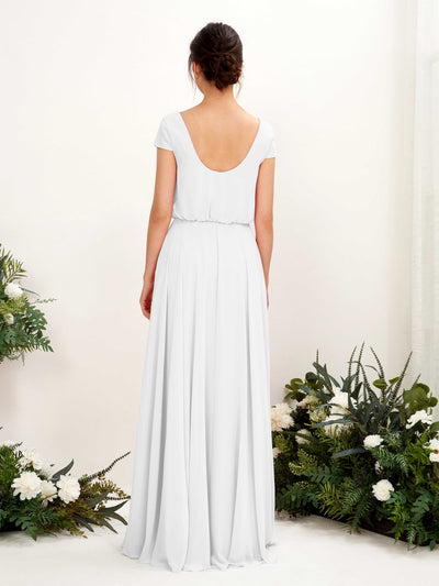 Carlyna Robe trapèze col V mancherons longueur ras du sol demoiselle d'honneur Blanc #couleur_blanc