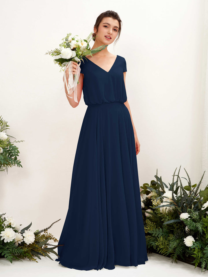 Carlyna Robe trapèze col V mancherons longueur ras du sol demoiselle d&