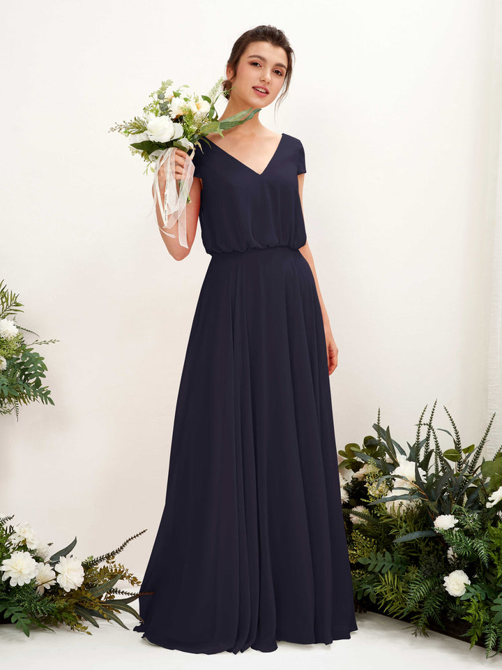 Carlyna Robe trapèze col V mancherons longueur ras du sol demoiselle d&
