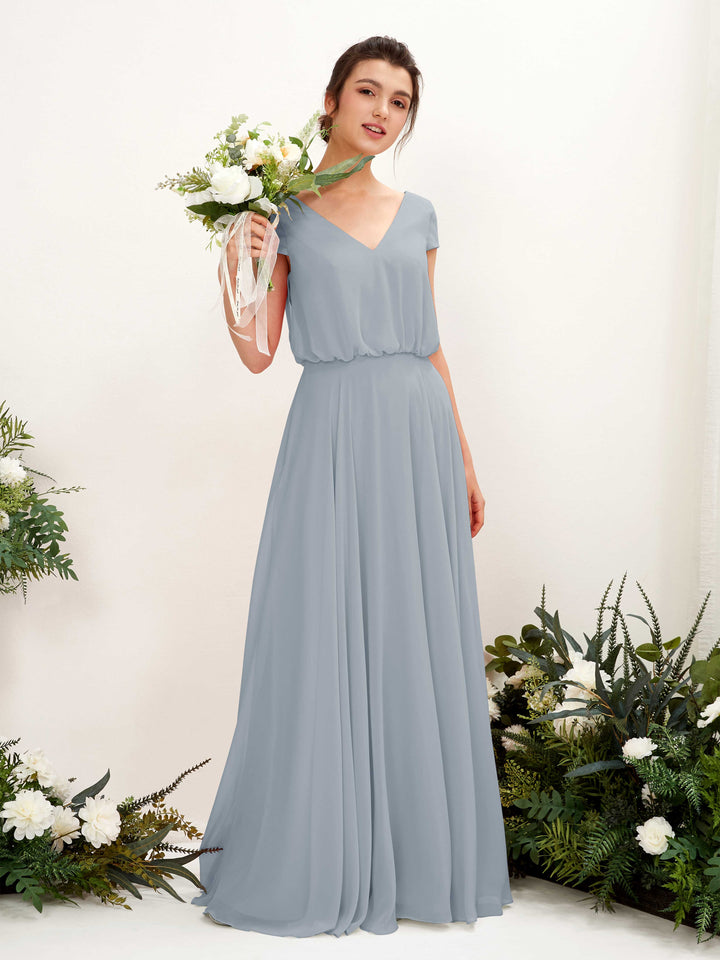 Carlyna Robe trapèze col V mancherons longueur ras du sol demoiselle d&