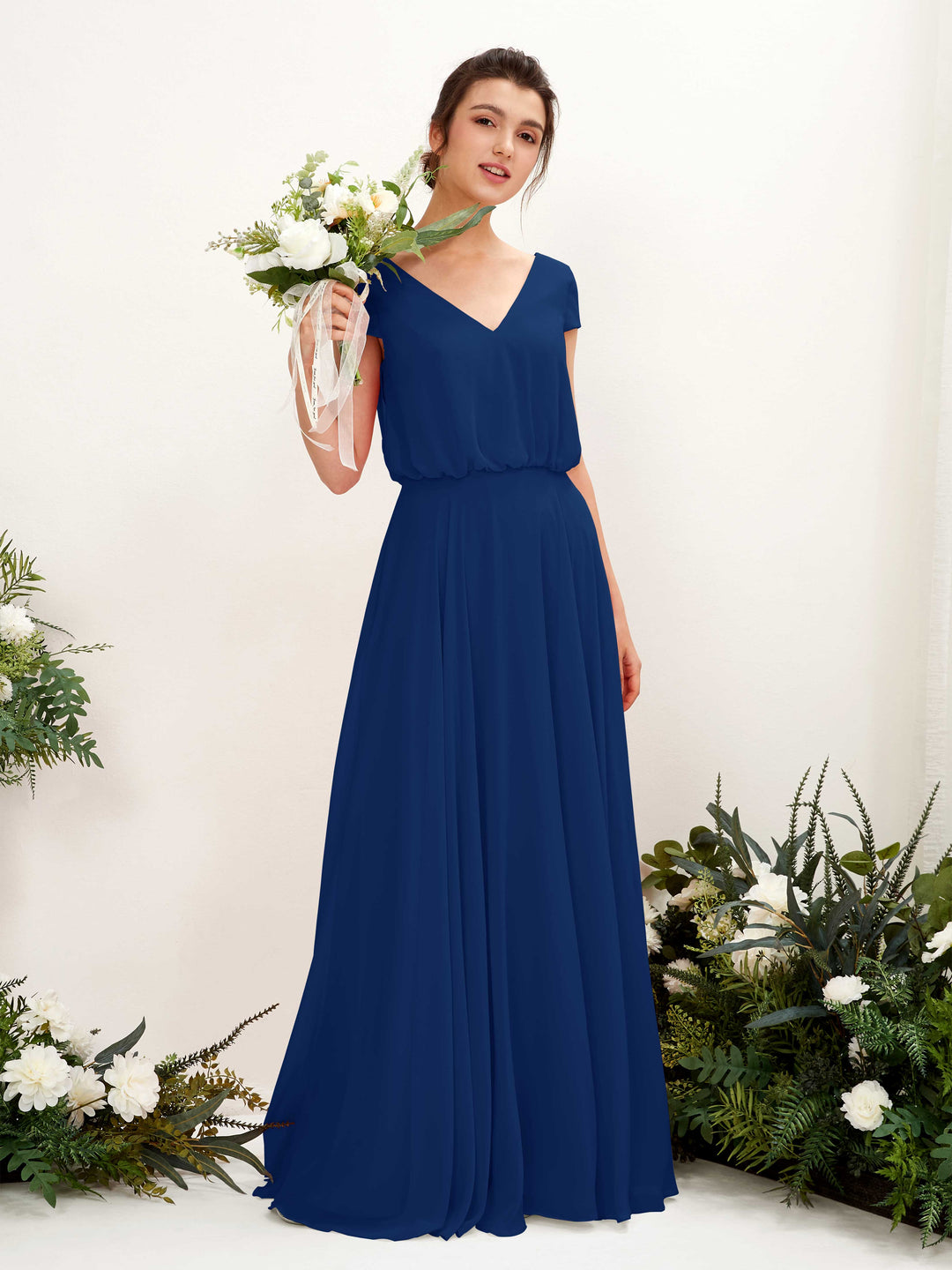 Carlyna Robe trapèze col V mancherons longueur ras du sol demoiselle d&