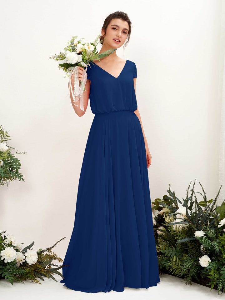 Carlyna Robe trapèze col V mancherons longueur ras du sol demoiselle d&